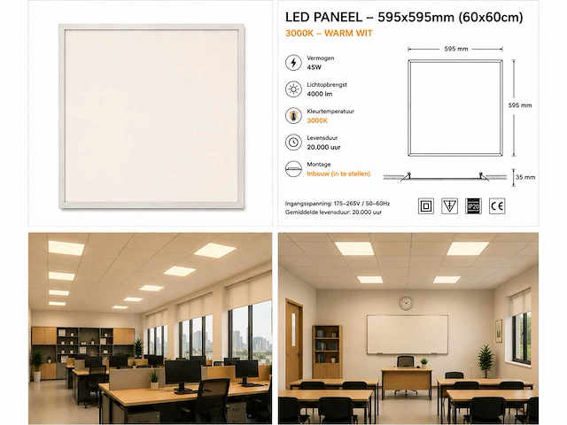 40 x led paneel 45w – 3000k warm wit - 595x595mm – ip20 – galaksi - afbeelding 5 van  5
