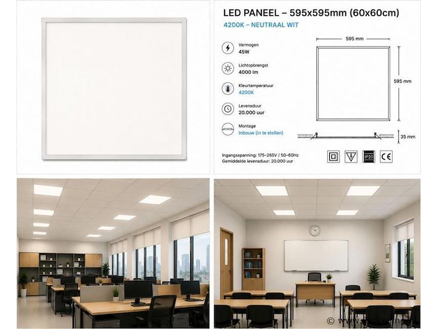 40 x led paneel 45w – 4200k neutraal wit - 595x595mm – ip20 – galaksi - afbeelding 5 van  5