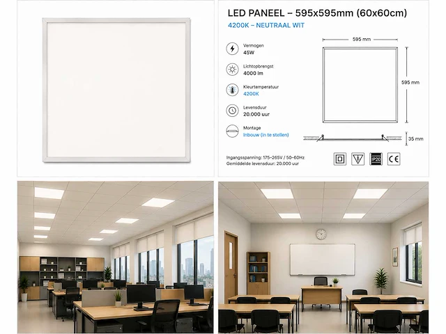 40 x led paneel 45w – 4200k neutraal wit - 595x595mm – ip20 – galaksi - afbeelding 5 van  5