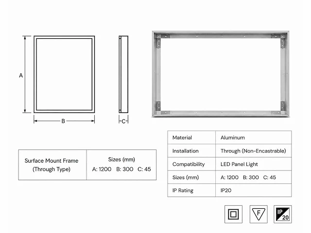 40 x opbouw frame voor led paneel – 1200x300mm – ip20 – frame-30120 - afbeelding 4 van  5
