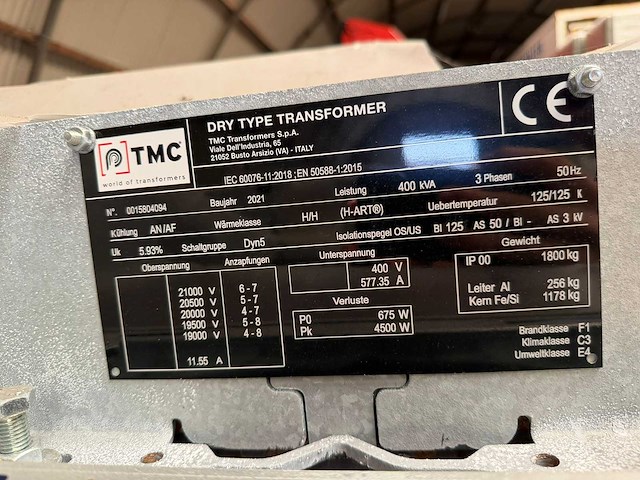 400 kva tmc transformator 20.000/400 volt dry type. ongebruikt. - afbeelding 8 van  8