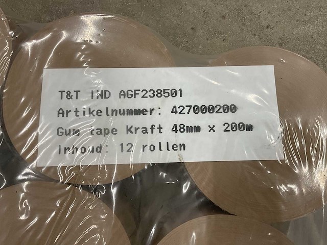 48mm x 200m kraft pak á 12 rollen gegomde tape (36x) - afbeelding 2 van  3