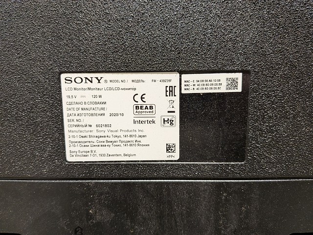 4k hdr smart-tv, sony, bravia fw-43bz35f, 2020 - afbeelding 6 van  7