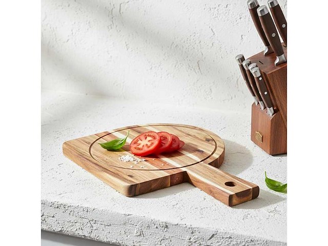 4shine - acacia serveerplank 44x32x2 cm – ovaal met handvat – 4shine - kitchenware (5x) - afbeelding 1 van  2