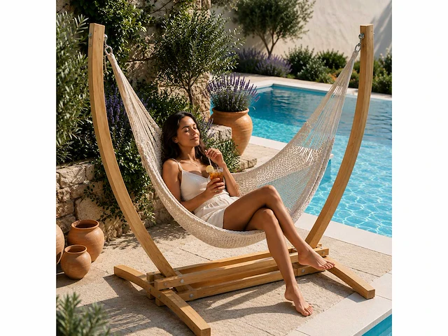 4shine - hangmat stoel - 4shine macramé hangmat stoel met frame - 200x140 cm - 4shine - - afbeelding 1 van  1