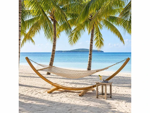 4shine - macramé hangmat met houten frame 260x80 cm. - hangmat met frame - garden furniture accessory (5x) - afbeelding 1 van  3