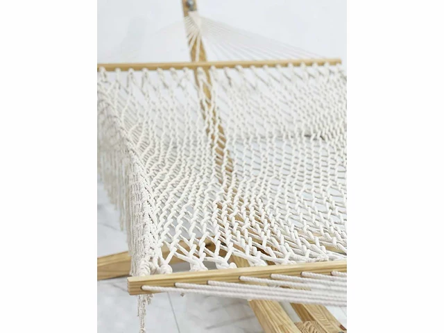 4shine - macramé hangmat met houten frame 260x80 cm. - hangmat met frame - garden furniture accessory (5x) - afbeelding 3 van  3