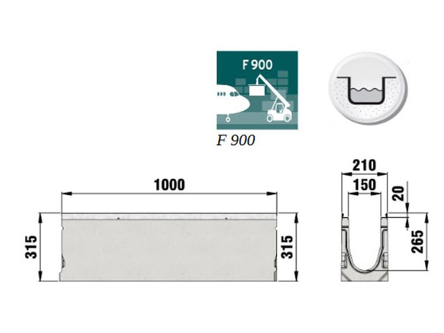 4x afvoergoot/lijngoot/zandvanggoot materiaal glasvezelversterkt beton incl. gietijzer rooster., hauraton faserfix, ks150.020 - afbeelding 4 van  5