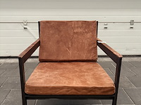 4x fauteuil bruin leer met metalen frame - afbeelding 1 van  3