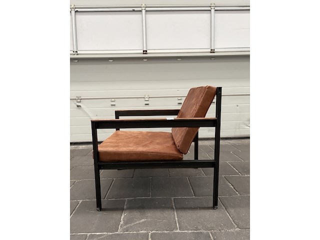 4x fauteuil bruin leer met metalen frame - afbeelding 2 van  3