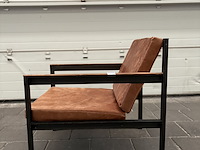 4x fauteuil bruin leer met metalen frame - afbeelding 2 van  3