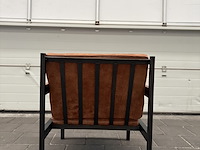 4x fauteuil bruin leer met metalen frame - afbeelding 3 van  3