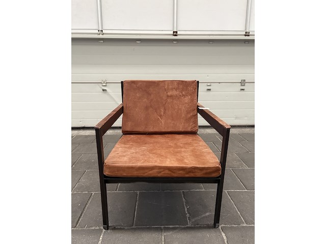 4x fauteuil bruin leer met metalen frame - afbeelding 1 van  3