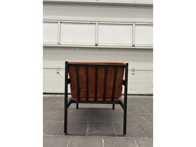 4x fauteuil bruin leer met metalen frame - afbeelding 3 van  3