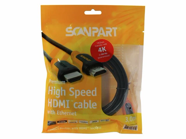 4x hdmi kabel 3 meter - 4k ultra hd@60hz, scanpart, zwart - afbeelding 1 van  3