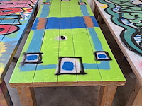 4x houten geschilderde tuintafel - afbeelding 3 van  5