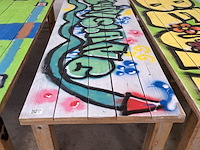 4x houten geschilderde tuintafel - afbeelding 4 van  5
