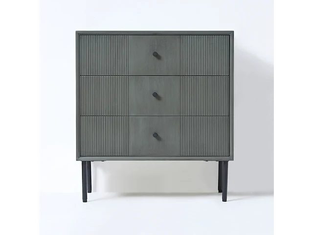 4x ladekast met 3 laden – bijzettafel – 61 x 33 x 66 cm – hout - donkergrijs vidi, gravur - afbeelding 1 van  6