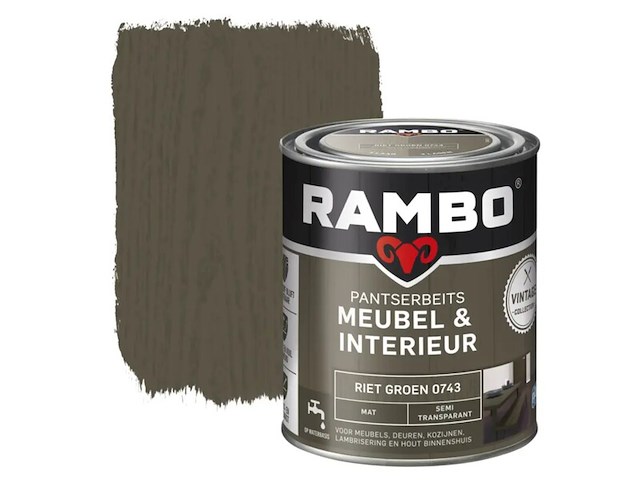 4x pantserbeits meubel interieur mat rambo, vintage, riet groen, 750 ml - afbeelding 1 van  2