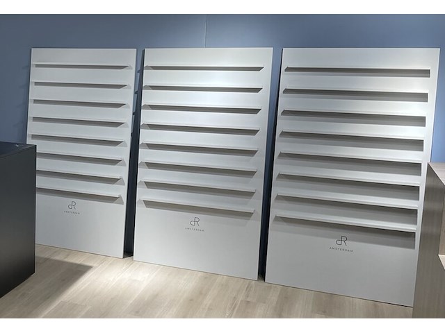 4x vrijstaande presentatiewanden, leernerf decor grijs - afbeelding 1 van  2