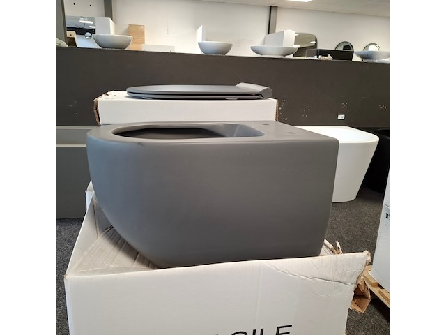 4x wandcloset met zitting en deksel xenz, gio, antraciet mat - afbeelding 2 van  6