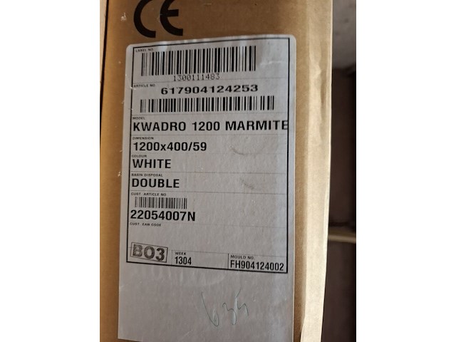 4x wastafel kwadra 1200, marmite, wit - afbeelding 6 van  6