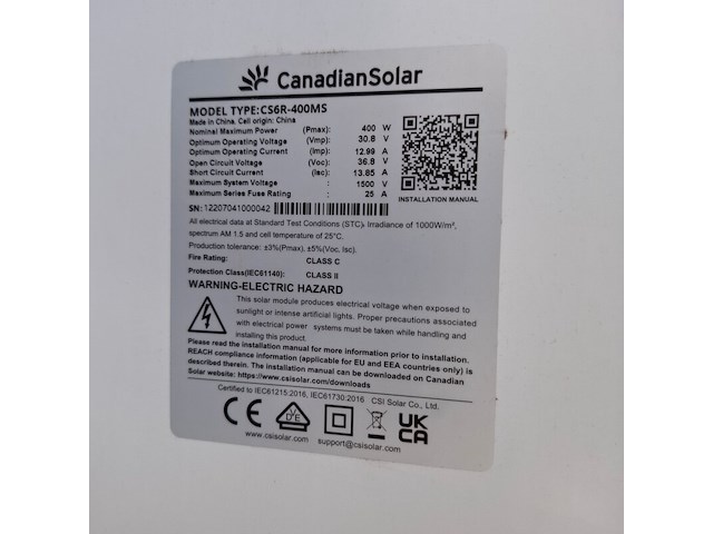 4x zonnepaneel met frame canadiansolar, cs6r-400ms - afbeelding 7 van  9