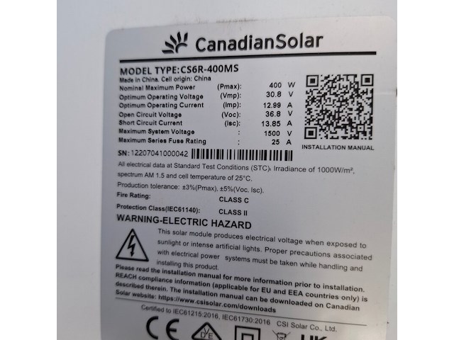 4x zonnepaneel met frame canadiansolar, cs6r-400ms - afbeelding 8 van  9