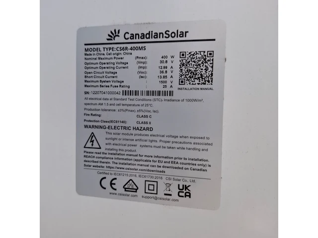 4x zonnepaneel met frame, canadiansolar, cs6r-400ms - afbeelding 7 van  9