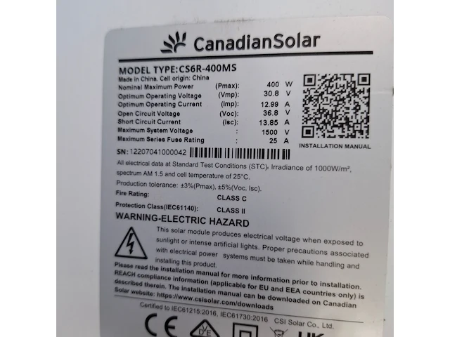 4x zonnepaneel met frame, canadiansolar, cs6r-400ms - afbeelding 8 van  9