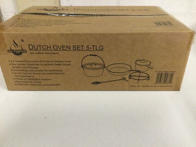5-delige gietijzeren dutch oven set, el fuego, zwart - afbeelding 4 van  5