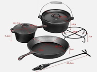 5-delige gietijzeren dutch oven set, el fuego, zwart