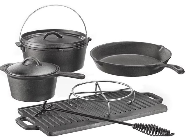 5-delige gietijzeren dutch oven set, el fuego, zwart - afbeelding 2 van  4