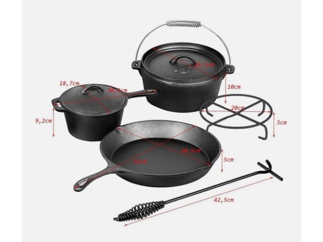 5-delige gietijzeren dutch oven set, el fuego, zwart - afbeelding 1 van  5