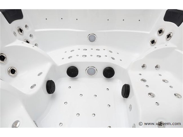 5 persoons outdoor spa 208x208 cm - incl. 2 ligbedden - wit bad / naturel houten kleur zijkant - afbeelding 8 van  16