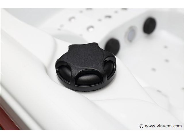 5 persoons outdoor spa 208x208 cm - incl. 2 ligbedden - wit bad / naturel houten kleur zijkant - afbeelding 13 van  16