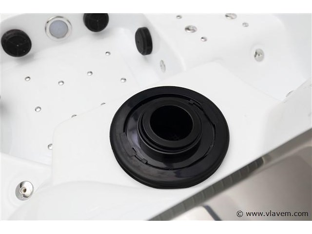 5 persoons outdoor spa 208x208 cm - incl. 2 ligbedden - wit bad / naturel houten kleur zijkant - afbeelding 15 van  16