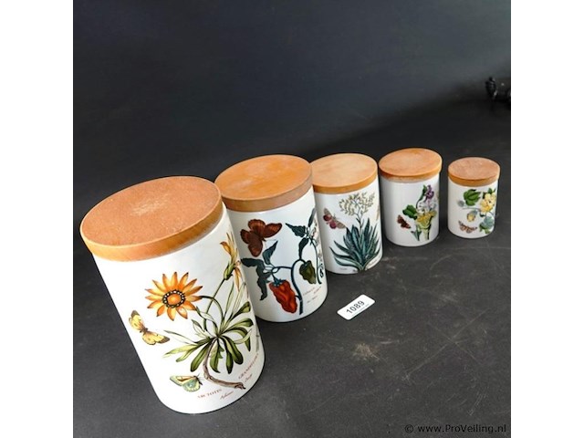 5 portmeirion botanic garden voorraadpotten met houten deksel - afbeelding 2 van  5