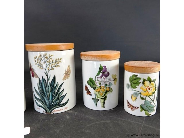 5 portmeirion botanic garden voorraadpotten met houten deksel - afbeelding 4 van  5