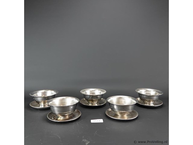 5 rvs schalen vast op schotel - afbeelding 1 van  5