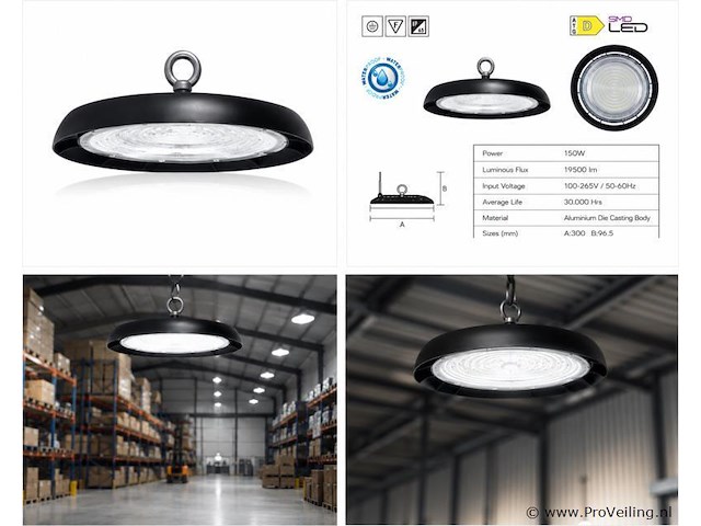5 x led highbay ufo – 150w – 6400k koud wit – ip65 – agora-150 - afbeelding 5 van  5