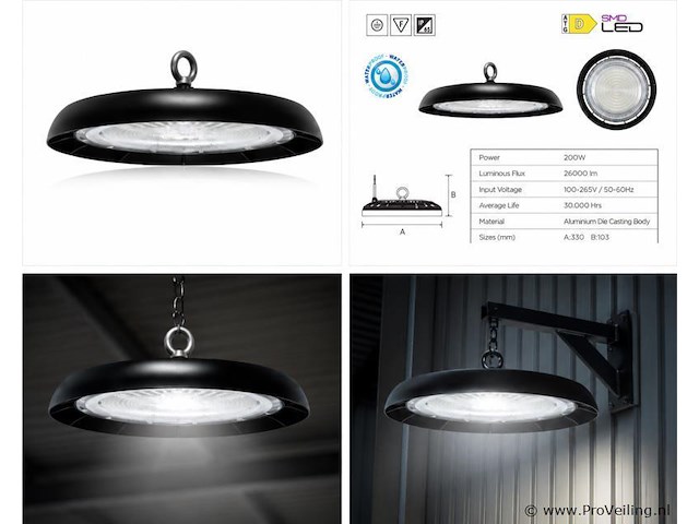 5 x led highbay ufo – 200w – 6400k koud wit – ip65 – agora-200 - afbeelding 5 van  5