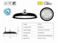5 x led highbay ufo – 200w – 6400k koud wit – ip65 – agora-200 - afbeelding 4 van  5