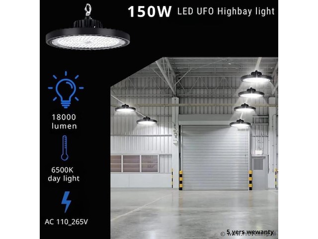 5 x led highbay ufo pro 150w – instelbaar 60% / 80% / 100% – 6500k – web-150 - afbeelding 1 van  6
