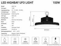 5 x led highbay ufo pro 150w – instelbaar 60% / 80% / 100% – 6500k – web-150 - afbeelding 5 van  6