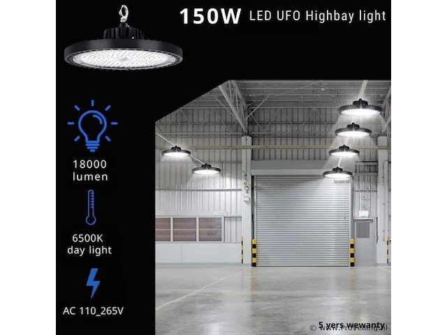 5 x led highbay ufo pro 150w – instelbaar 60% / 80% / 100% – 6500k – web-150 - afbeelding 1 van  6