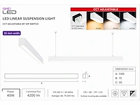 5 x led lineaire hanglamp 40w – 3cct instelbaar - wit – innova3-40 3cct - afbeelding 4 van  5