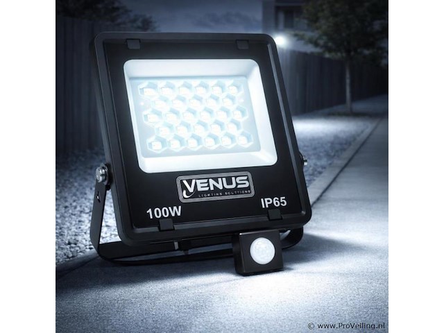 5 x led schijnwerper 100w met bewegingssensor – 6500k koud wit – ip65 – flag-100 - afbeelding 1 van  5