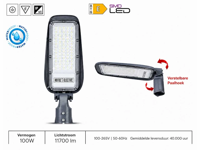 5 x led straatlamp 100w – 6400k koud wit - grijs – ip65 – florida-100 - afbeelding 1 van  5
