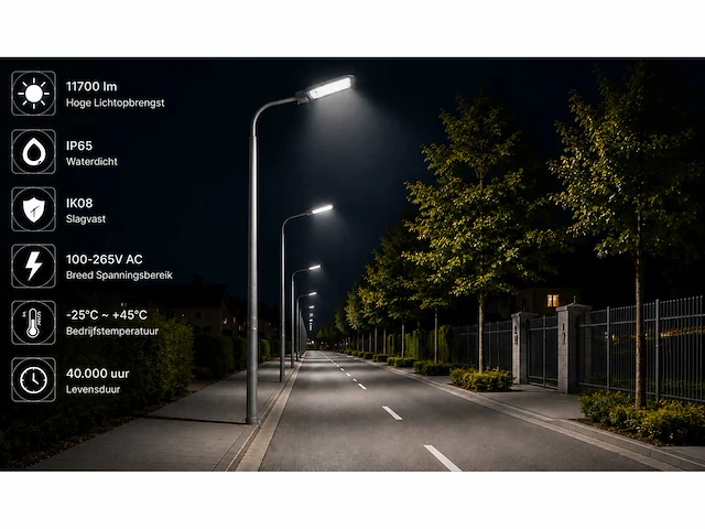 5 x led straatlamp 100w – 6400k koud wit - grijs – ip65 – florida-100 - afbeelding 2 van  3